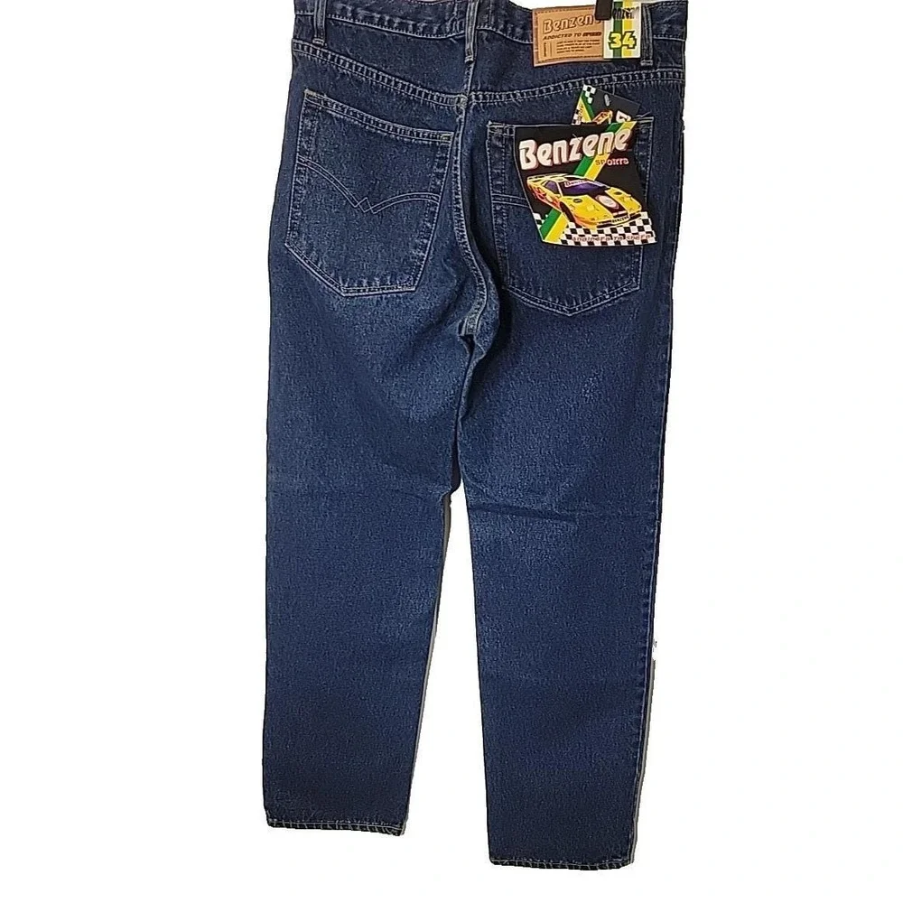 Benzene Sports Jeans Mens 34 Blue Denim Addicted To Speed NWT Vintage Y2K